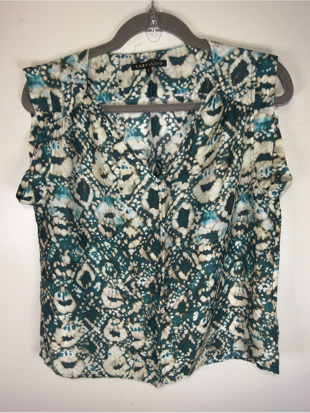 Caballero Teal Print V-Neck Sleeveless Camisole Sz S